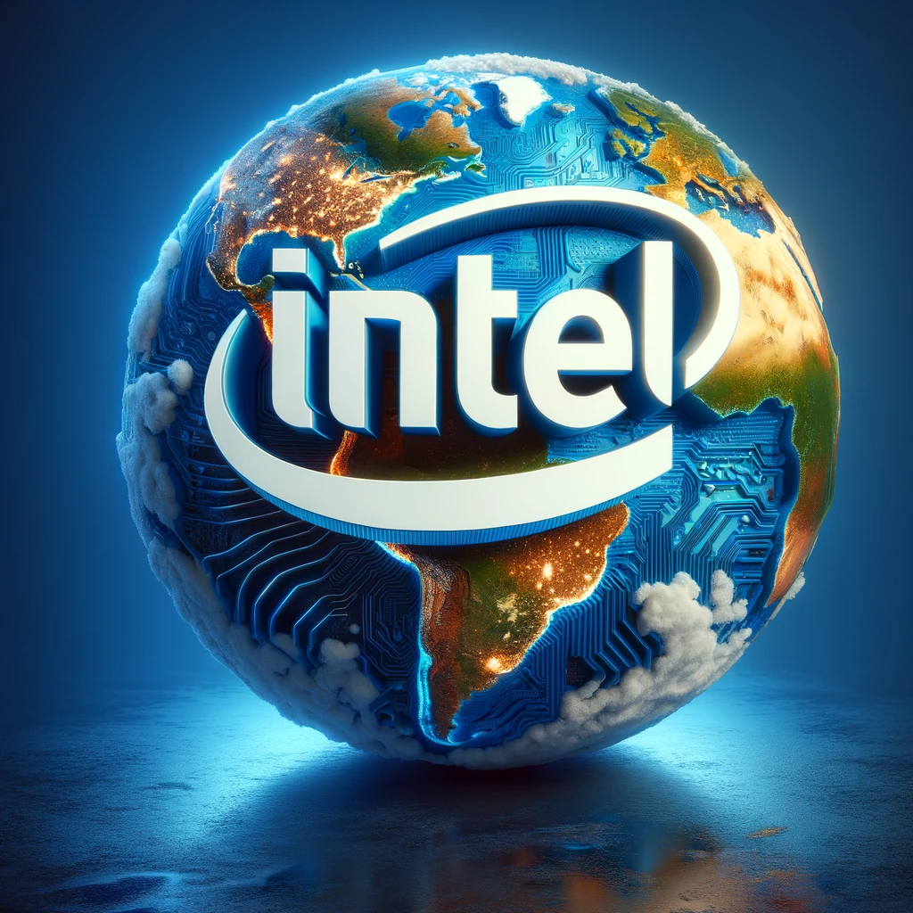 Logo de Intel sobre el mundo. Imagen generada por IA.