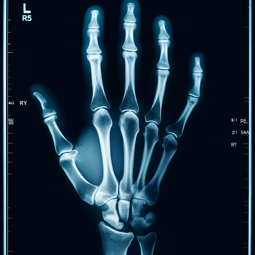 Radiografía de una mano. Imagen generada por IA.