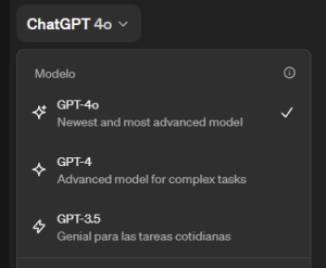 Captura de pantalla de ChatGPT con la nueva opción de GPT-4o.