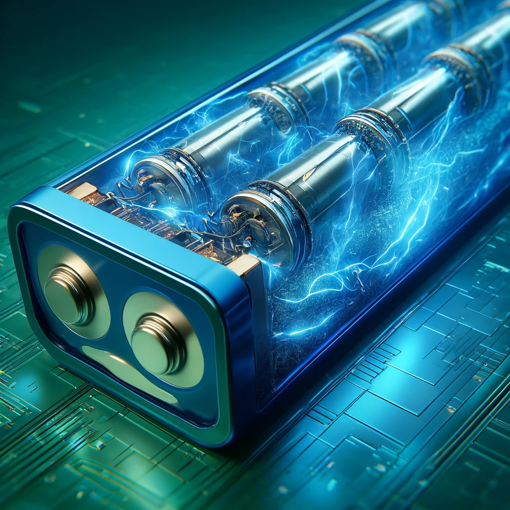 Representación artística de vista seccional de una batería de litio avanzada.