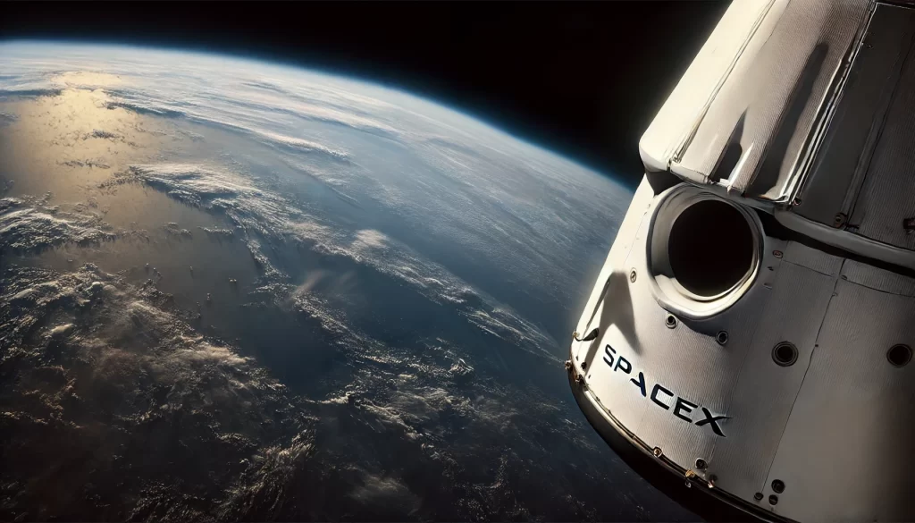 La tierra vista desde una cápsula de SpaceX en órbita. Imagen generada por IA.