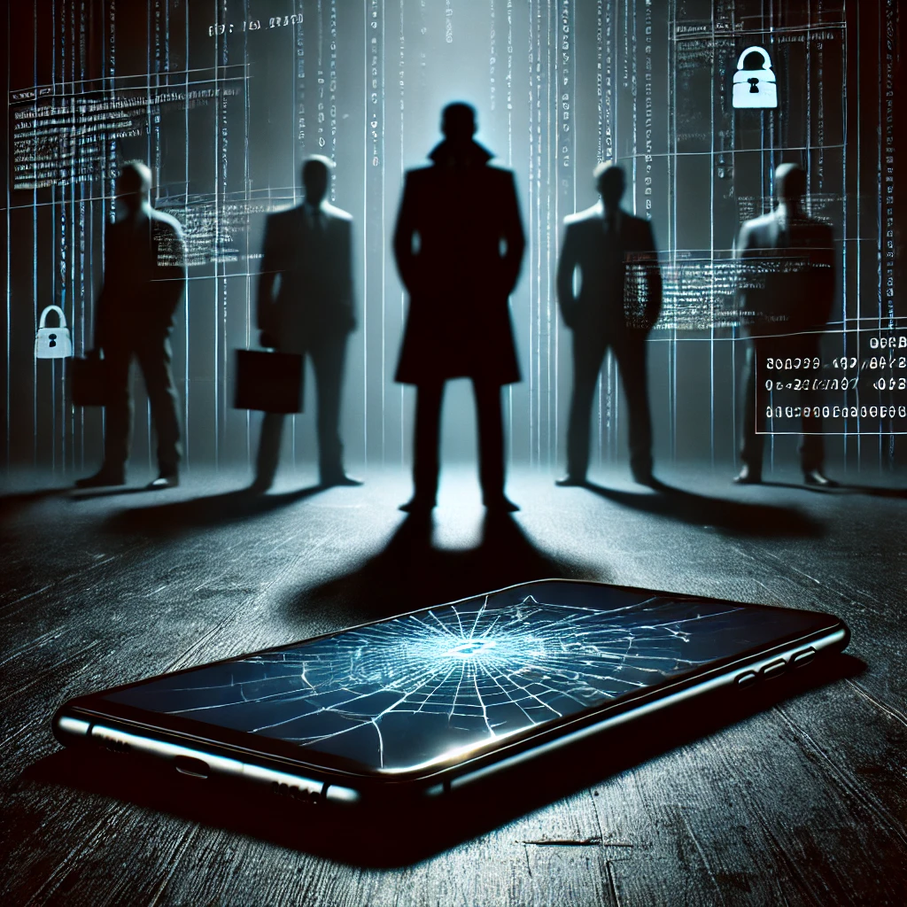 Representación artística generada por IA del espionaje informático en la política.