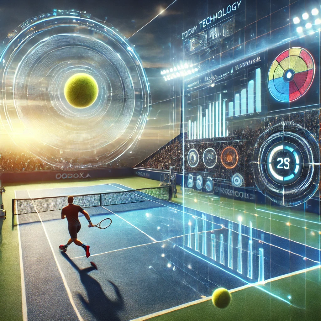 Representación artística generada por IA del uso de la Inteligencia Artificial en el tenis profesional