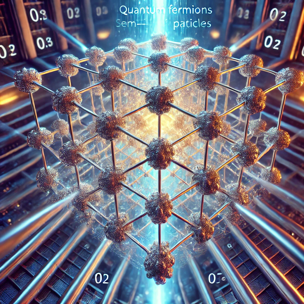 Representación artística generada por IA de la medición de la masa de un fermión semi-Dirac a nivel cuántico